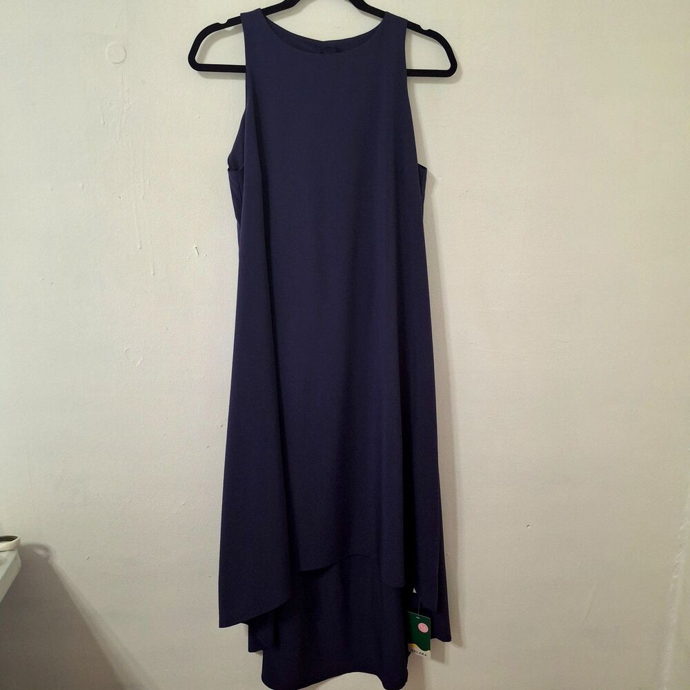 Halara Breezeful Backless Dress L Navy High Low Flowy Midi Button Keyhole NWT